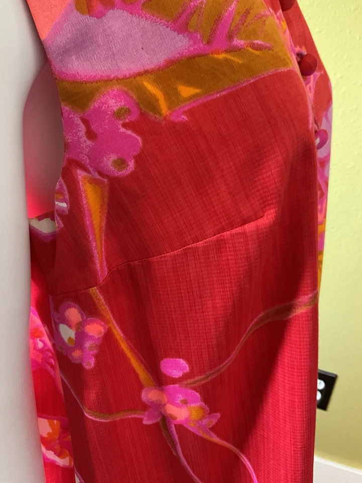 "Vestido Swing Midi Hawaiano Floral Años 60 Psicodélico Neón EE. UU. Garra Cremallera 44"" Busto" Foto 4 de 4