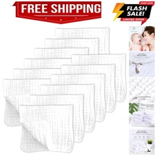 12 Pack Muslin Burp Cloths Large 100% Cotton Hand Washcloths for Baby - Baby ...