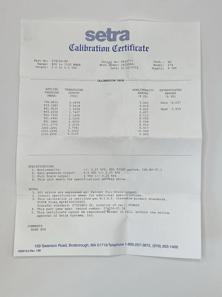 Setra Systems Pressure Transducer Model 276, 276-150-sp - Image 4 of 4