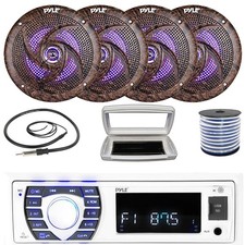 Pyle Single-DIN Marine MP3 Receiver W/Cover, 4x 6.5'' 240W Max Blue LED Speakers