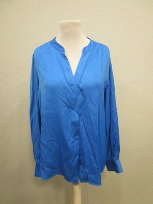 Comma Bluse V-Ausschnitt Langarm verdeckte Knopfleiste blau Gr.42 (M08-15)
