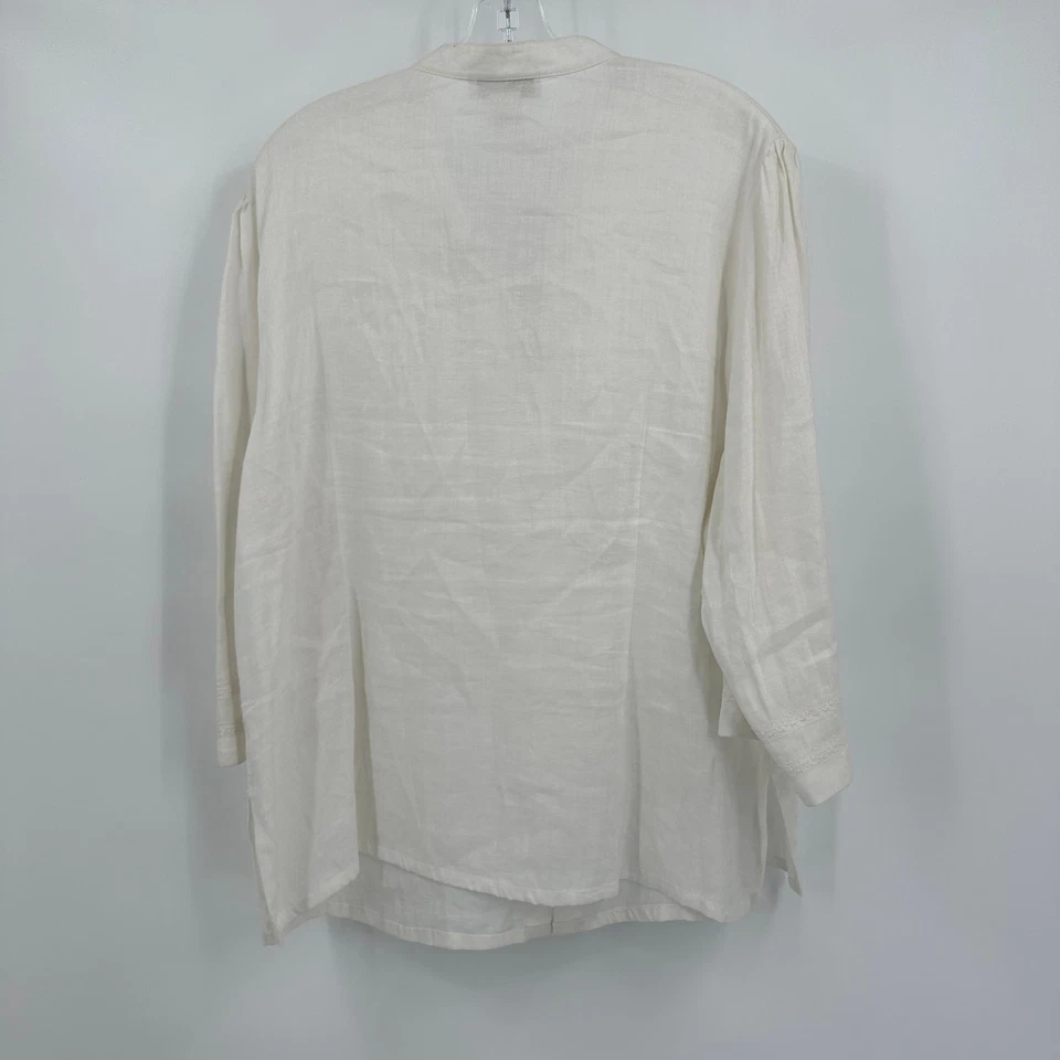 Top túnica Sarah Spencer para mujer talla 1X mezcla de lino boho artístico pintuck bordado Foto 2 de 4