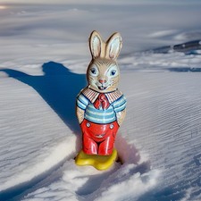 Vintage J. Chein Easter Bunny Smiling Wind Up Tin Toy Workshop WORKS 
