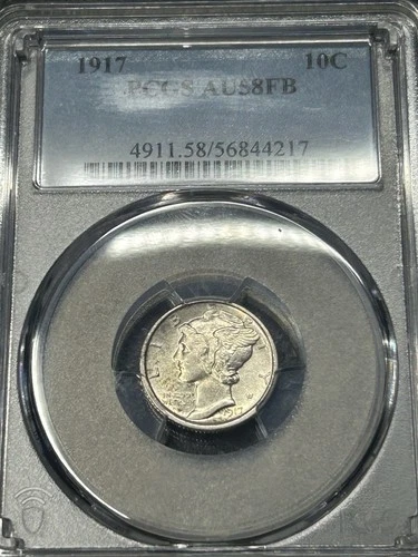 1917 P Mercury Silver Dime PCGS AU58 FB Full Bands Tough Date Nice Luster