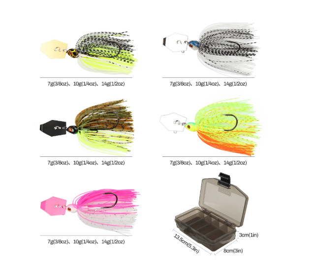 Faisox Fishing Chatterbait Kit with 5 Colorful Lures and Storage Box - Image 2