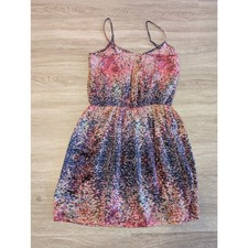 Aqua Cami Dress Womens Medium M Pink Orange Abstract Print Silk Look Mini Dress