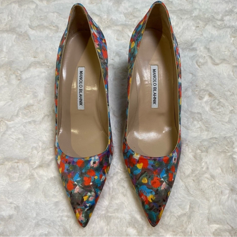 Zapatos de tacón Manolo Blahnik multicolor estampado floral satinado punta talla 39,5 Foto 4 de 4