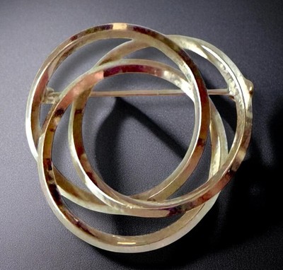 Van Dell Brooch 12K White Gold Filled Atomic Orbit Modernist Signed Pin