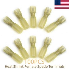 100PCS Yellow Heat Shrink Female Crimp 12-10AWG Wire Spade Connectors Terminals