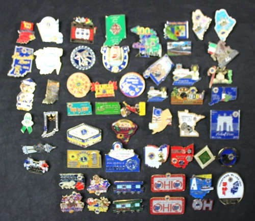 LOT OF 54 VINTAGE LIONS CLUB LAPEL PINS ~ INDIANA, OHIO, KY, ITALY, CHICAGO