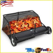 48" Tow Behind Lawn Sweeper Leaf & Grass Collector w/ Adjustable Sweeping Height