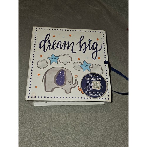 "dream big" keepsake box functions as a baby memory book and storage elephant