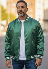 King Louie Vintage Pro Fit Green Nylon Jacket Large USA Made Varsity Bomber Mens