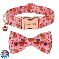 PTDECOR Thanksgiving Dog Collar with Bow Tie, Metal Buckle, Multi Size, Adjus