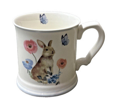 Grace Teaware Blue Bunny, Butterflies & Floral Porcelain Mug 14oz Spring NEW!