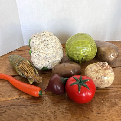 Vintage Ceramic Vegetables Life Size Corn Tomato Cauliflower Potato Carrot 9pc