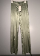 ZARA Fit And flare Silky Wide Leg Trousers Small Sage Green Slight Stretch