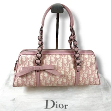 Christian Dior Trotter Romantic Handbag Shoulder Bag PVC Leather Pink Ribbon