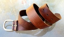 Vintage Women's Tooled Floral Brown Leather Belt Size 38" Cowgirl Distressed