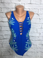 Bleu Rod Beattie Bali Breeze Mio One-Piece Blue Floral Lace Up Swimsuit Sz 10