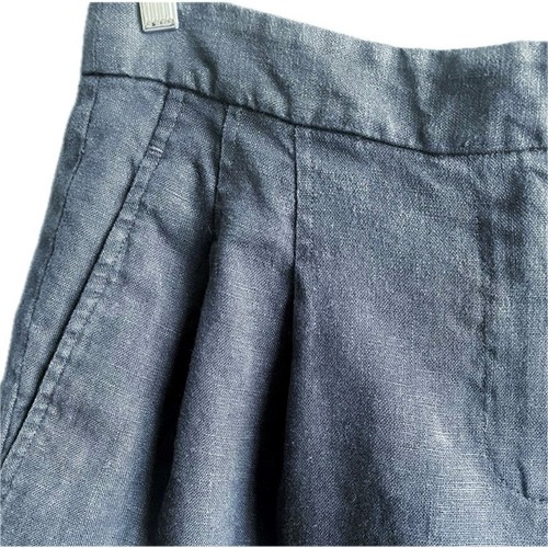 MICHAEL KORS 100% Linen High Rise Pleated Shorts SZ 10 Navy Nautical Boho Beachy - Picture 3 of 6