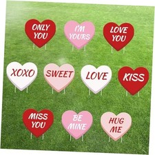 10 PCS Valentine's Day Heart Yard Signs with Stakes Candy Heart Conversation