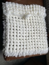 New White Glittery Pompom Pram Blanket