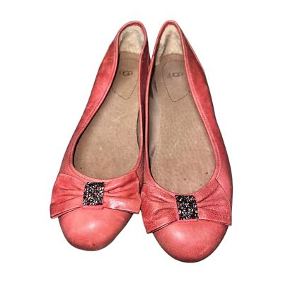 UGG Rohen Crystal Bling Bow Leather Slip On Flats Casual Shoes Size 9.5
