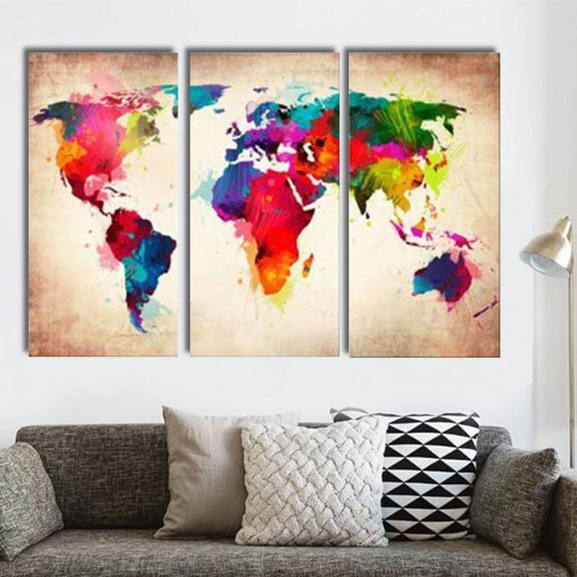 3pcs Abtract World Map Canvas Print Oil Painting Wall Art Picture Home Decor For Sale Online