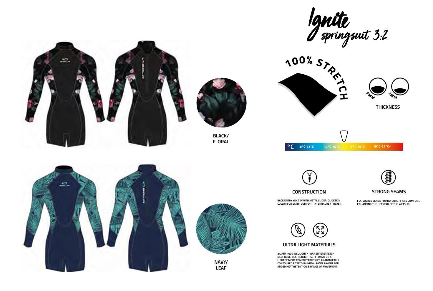 SOLA Ladies Ignite 3/2mm Springsuit Shorty Summer Wetsuit. Short Legs