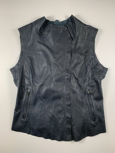 Gilet femme Cigno Nero US 8 EU 40 bleu foncé cuir souple léger décalé zippé