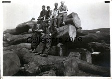 1949 Magnate joinery Co Knaresborough Men Sat On logs 3.25x2.25 Inch