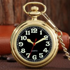 Classic Open Face Arabic/Roman Quartz Pocket Watch Luminous Dial Pendant Chain