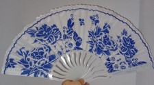 Hand Fan Abanico de Mano Bolsillo plastic flamenco Dance Baile blue white NEW
