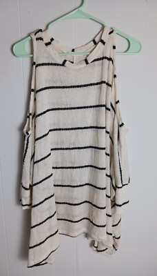 Cherish Be On Your Way Off The Shoulder Light Sweater Taupe Black Stripe S