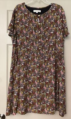 Loft Size XXL Paradise Pin tucked Button Front Side Tie Safari Print Dress NWT