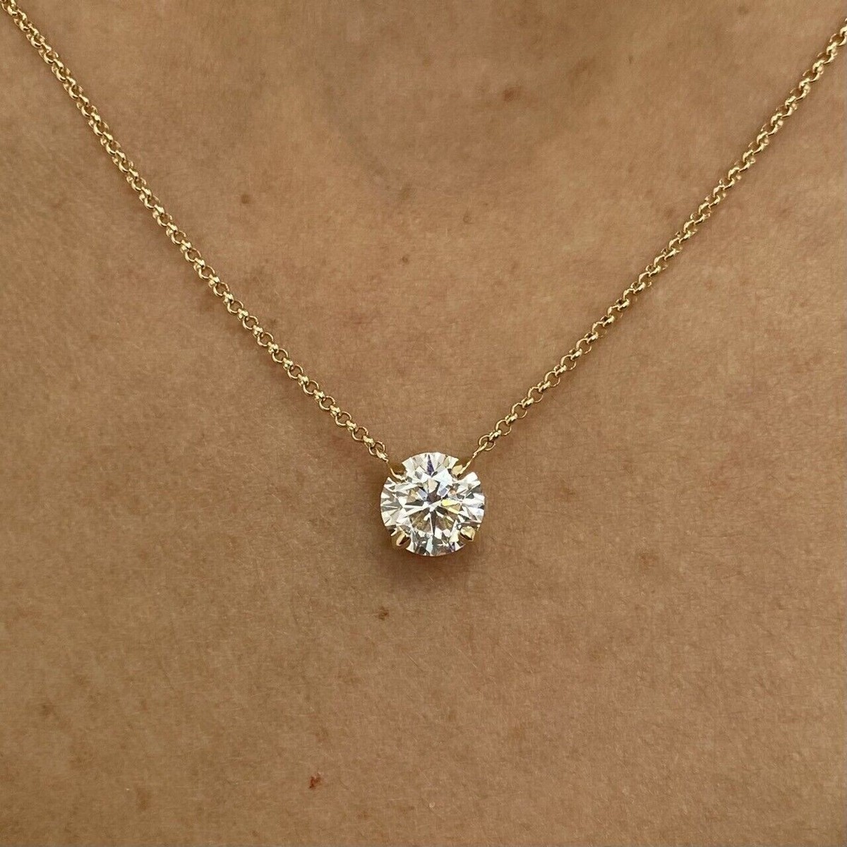 Essentials 14k Gold Adjustable Prong-Set Round Diamond Solitaire Pendant Necklace - 16" To 18" Chain, Made In USA - View #4