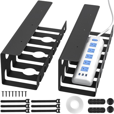 Delamu 2 pack Metal Cable Management Under Desk U-Channel - Home & Black 