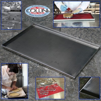 Pavoni - Teglia grezza forata in alluminio 60x40x2 cm. PROGETTO CROSTATE