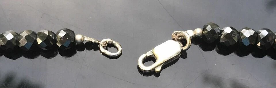 Collar de diamantes negros 4 mm cuentas certificadas plata 26 pulgadas facetadas 925 Foto 3 de 4