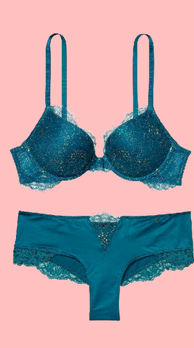 Victoria's Secret Very Sexy Shine Push-Up Bra&Panty set Lace Blue Sapphire NWT - Picture 3 of 52