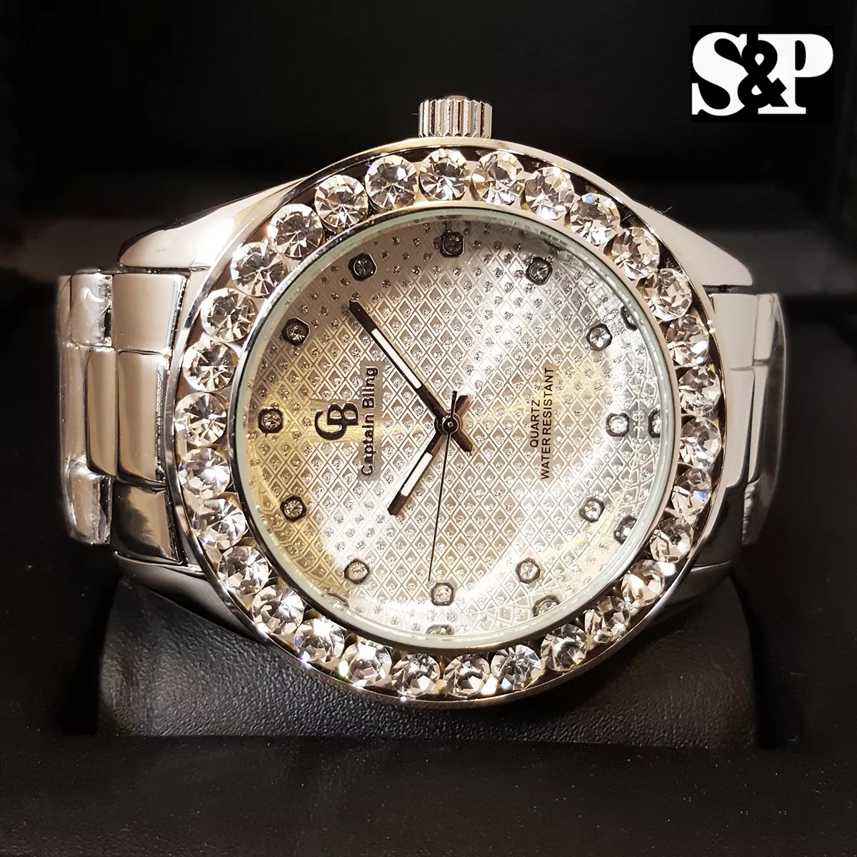 MENS ICED WHITE GOLD PT HIP HOP BIG CZ STONES BEZEL METAL BAND