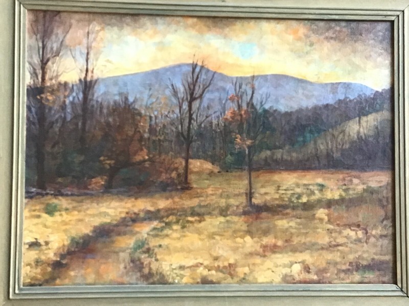  ELIZABETH ROUSE, oil/canvas, framed antique AMERICAN IMPRESSIONIST LANDSCAPE