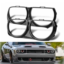 LH & RH Front Headlight Bezel Lamp Cover Trim Set For 2015-2021 Dodge Challenger