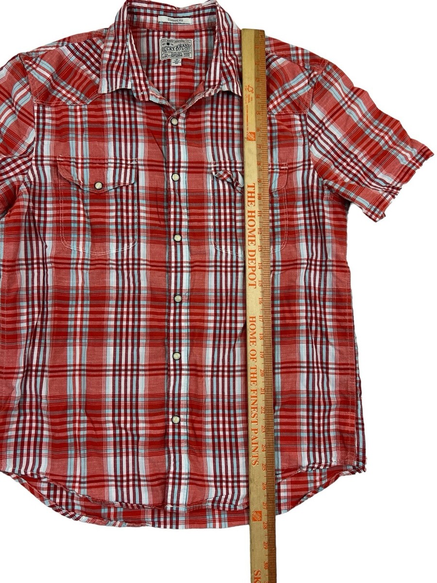 Lucky Brand Classic Fit Men Orange Short Sleeve Pearl Snap Shirt