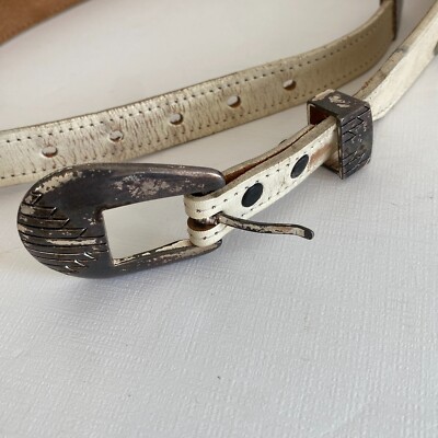 Vintage White Leather Belt Silver Animals Southwestern | eBay display picture 1