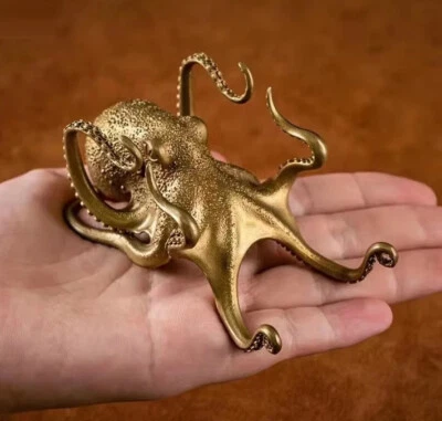 Brass Octopus Figurine Small Animal Statue Table Office Home Decoration Toy