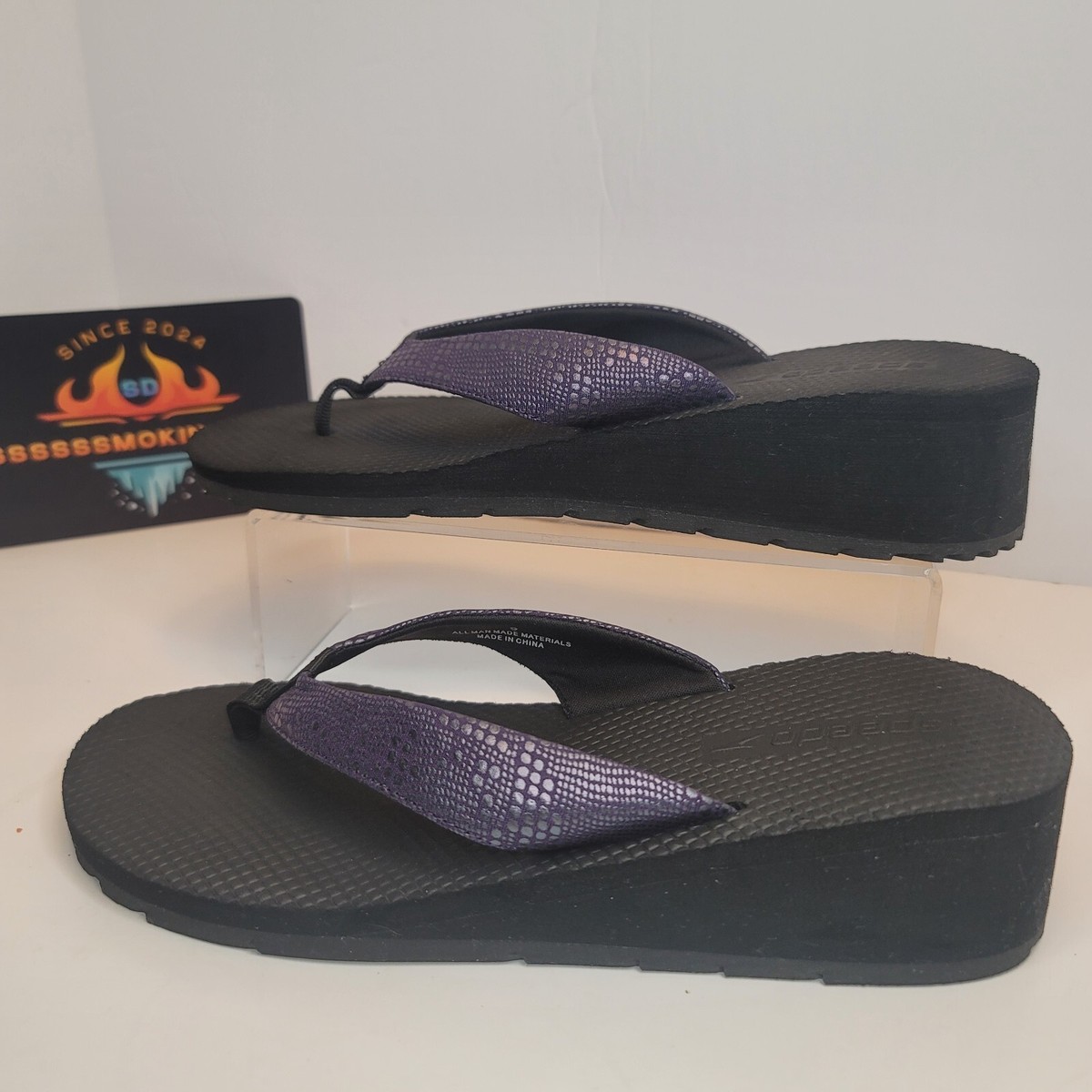 Speedo Womens Wedge Heel Thong Flip Flop Dark Purple Black Sole Sz