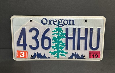 2019 Oregon License Plate   436 HHU  w/Pine Tree  & Purple Mountains