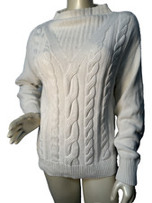 Barbour women's Foxton Cotton cable knit Sweater White Sz 8 Bin-N